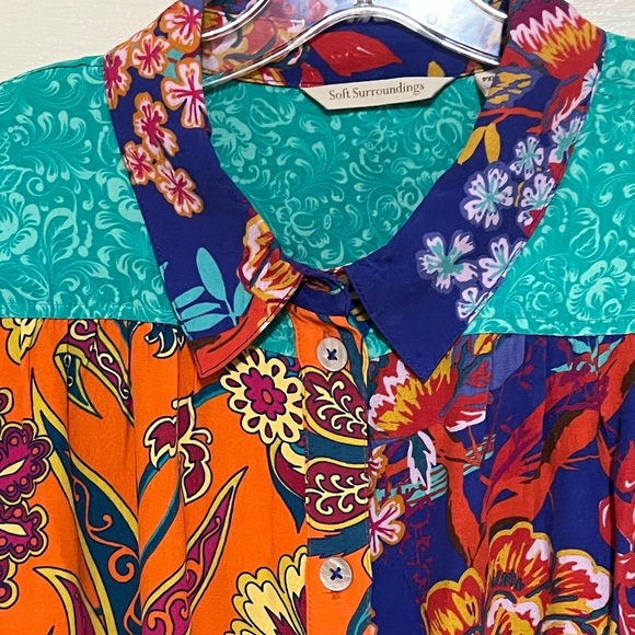 Soft Surroundings Hermosa Mixed Print Floral Embroidered Tunic Top Blouse PXL - Picture 3 of 9